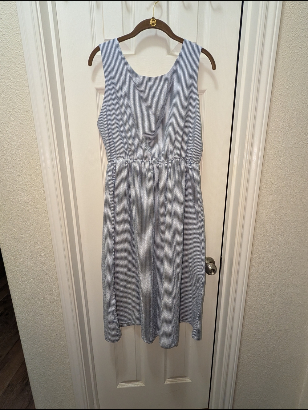 PatPat Blue and White Striped Sleeveless Midi Dress